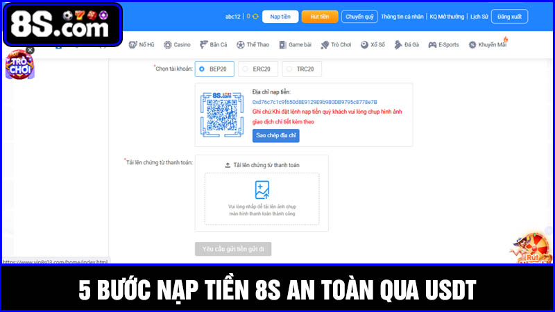 Nạp tiền 8S nhanh bằng USDT 